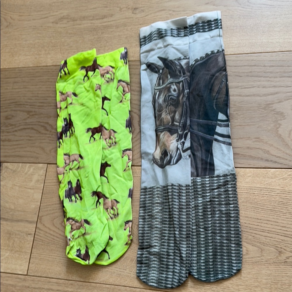 Kids Horse Socks - Green and Grey
